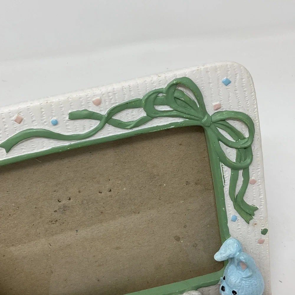 Vintage Nursery Picture Frame Teddy Bear Bunny Lamb 3D Resin 3.5x5 Pastel White